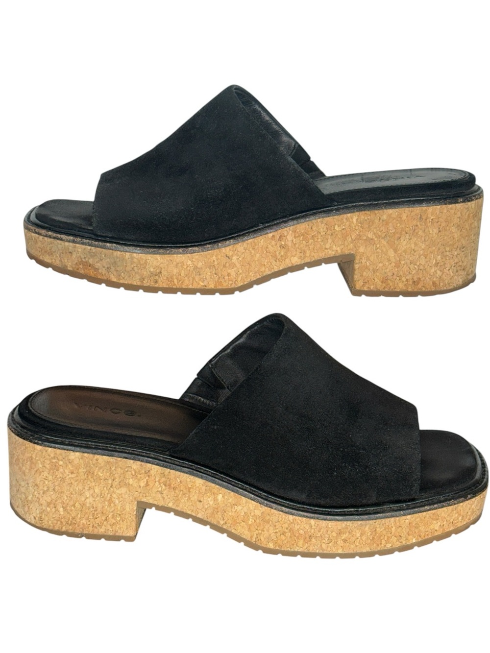 Vince Maddy-B Black Suede Cork Platform Slide Sandals Size 8.5 - Picture 10 of 14